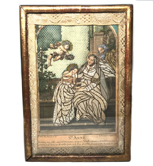 This item is SOLD ***Magnificent Antique French Eighteenth Century Framed Silk and Paper Convent Work, Ste. Anne