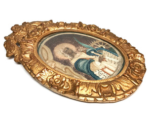 This item is SOLD Antique Eighteenth Century Framed Silk Religious Embroidery, St. Catherine of Alexandria