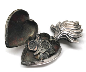 TINY Antique Nineteenth Century French Silver Sacred Heart Ex Voto