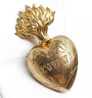 THIS ITEM HAS SOLD**   RARE Tiny Antique French Gilded Brass Sacred Heart Ex Voto Saint Expedit