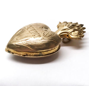 THIS ITEM HAS SOLD**   RARE Tiny Antique French Gilded Brass Sacred Heart Ex Voto Saint Expedit
