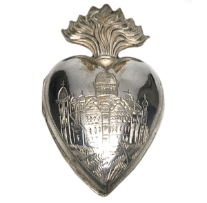 THIS ITEM HAS SOLD** RARE Antique Nineteenth Century French Silver Sacred Heart Ex Voto with Hand Engraved Religious Temple