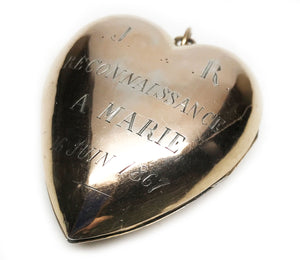 THIS ITEM HAS SOLD*** Antique Napoleon III Era French Vermeil Sacred Heart Ex Voto with Inscription circa 1867