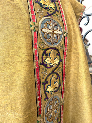 Magnificent Antique 19th Century French Stumpwork Embroidery Bejeweled Ecclesiastic Chasuble
