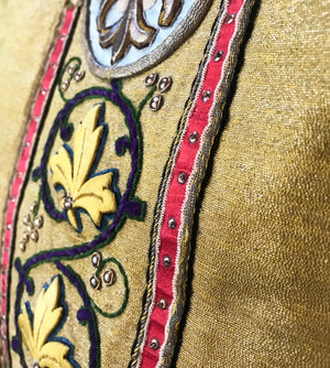 Magnificent Antique 19th Century French Stumpwork Embroidery Bejeweled Ecclesiastic Chasuble